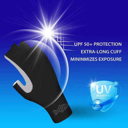 UPF 50+ Fingerless Fishing Gloves- Fishing Sun Gloves- UV Protection Gloves Men and Women Fishing, Boating, Kayaking, Hiking, Running, Cycling and Driving.