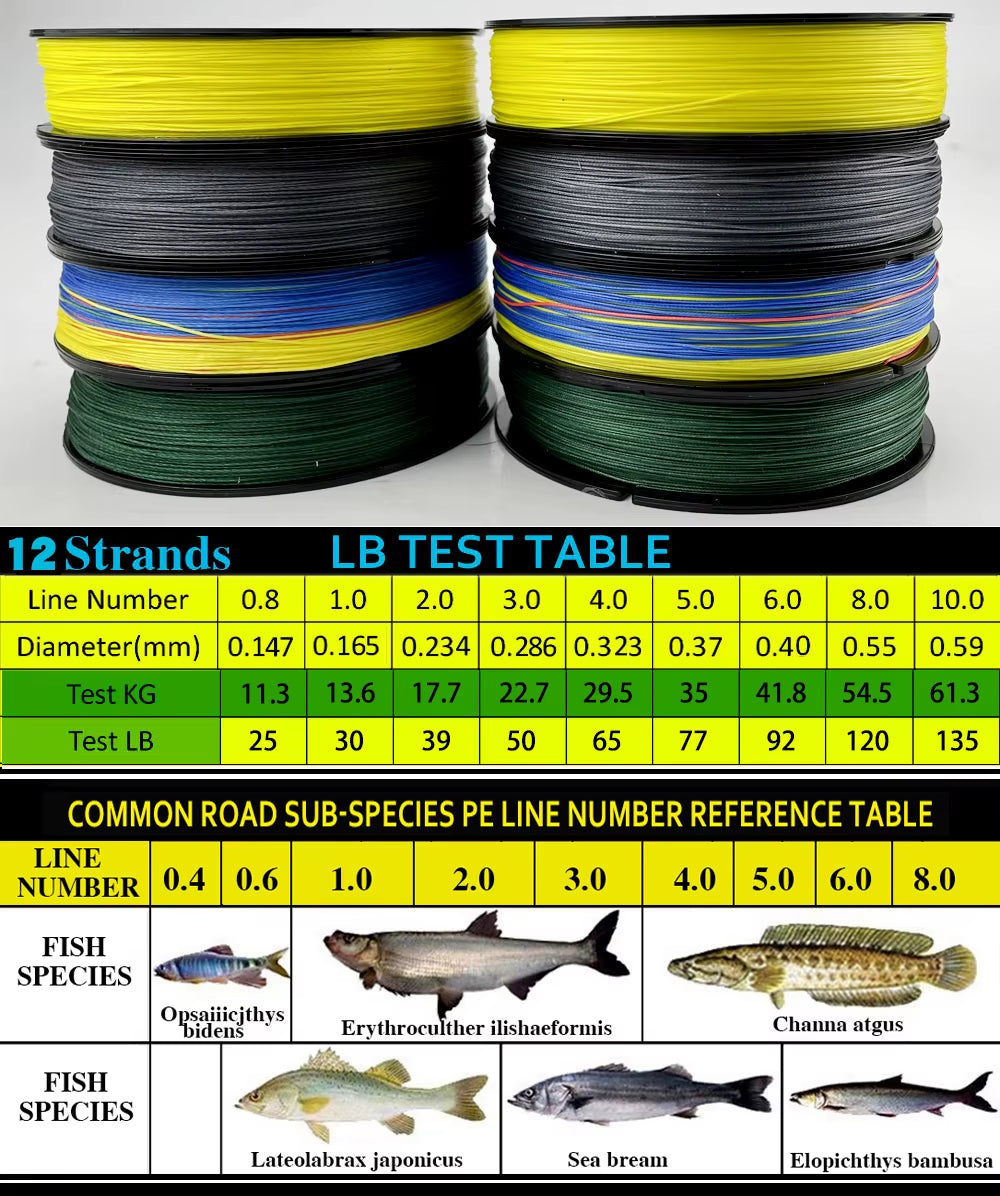 12 Strands 500M 300M 100M Braided Fishing Line Fishing Line Japan Multifilament Smooth Fishing Line Accessories