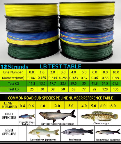 12 Strands 500M 300M 100M Braided Fishing Line Fishing Line Japan Multifilament Smooth Fishing Line Accessories