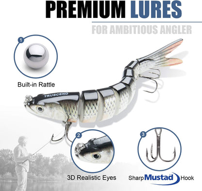 Fishing Lures for Freshwater and Saltwater, Lifelike Swimbait for Bass Trout Crappie, Slow Sinking Bass Fishing Lure, Amazing Fishing Gifts for Men, Must-Have for Family Fishing Gear