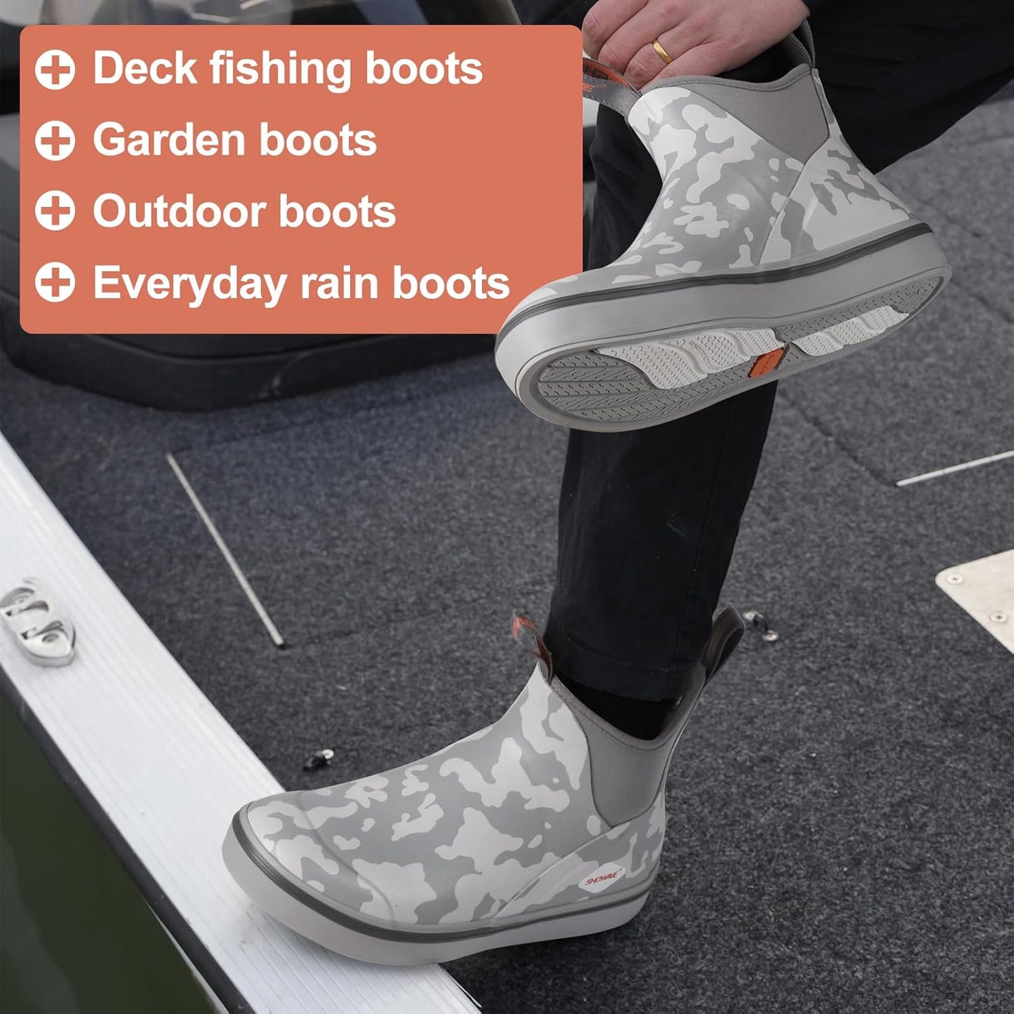 Men'S Deck Boots Waterproof Ankle Rain Boots High Performance Sports Sailing Booties Non-Slip Rubber Boots Outdoors