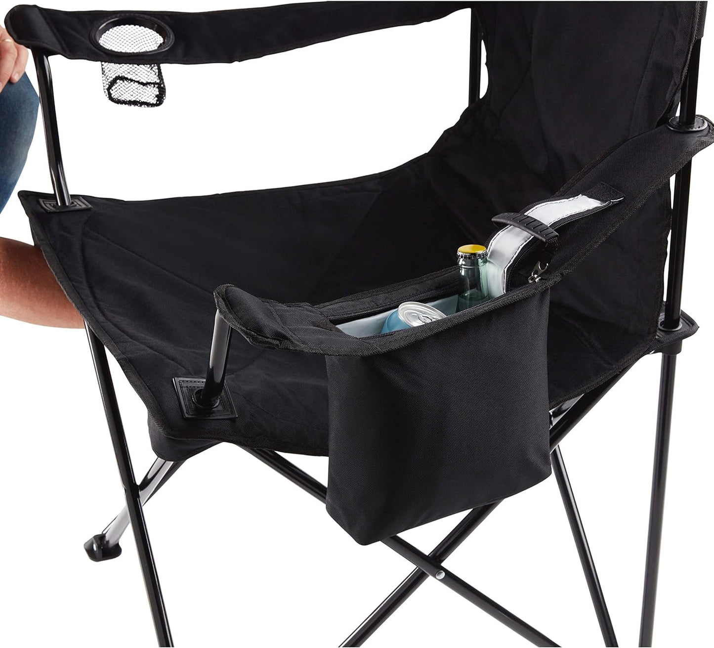 Portable Camping Chair with 4-Can Cooler, Fully Cushioned Seat and Back with Side Pocket and Cup Holder, Carry Bag Included, Collapsible Chair for Camping, Tailgates, Beach, and Sports