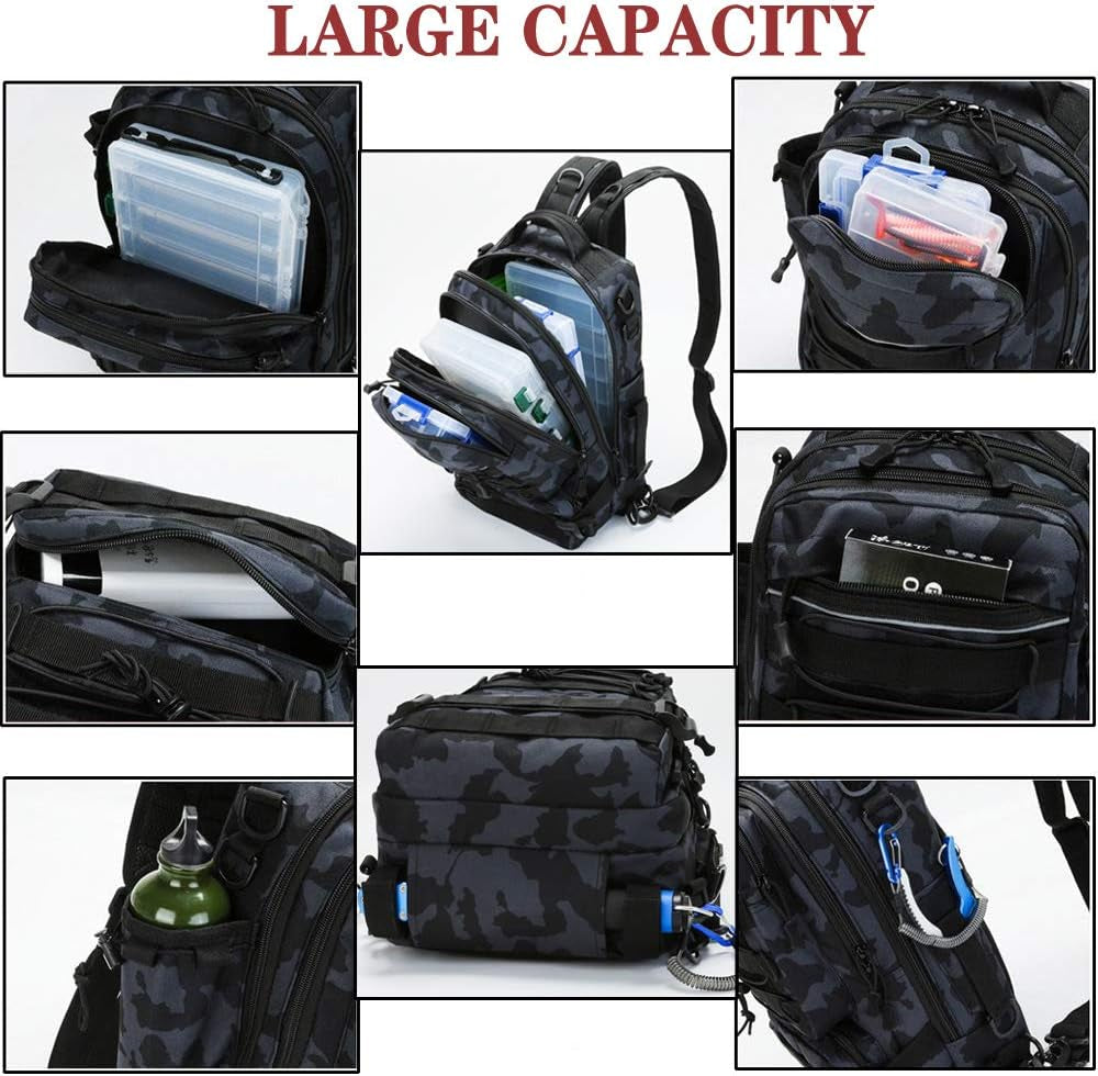 Fishing Tackle Backpack Storage Bag, Outdoor Shoulder Backpack, Fishing Gear Bags with Rod Holder and Fishing Plier