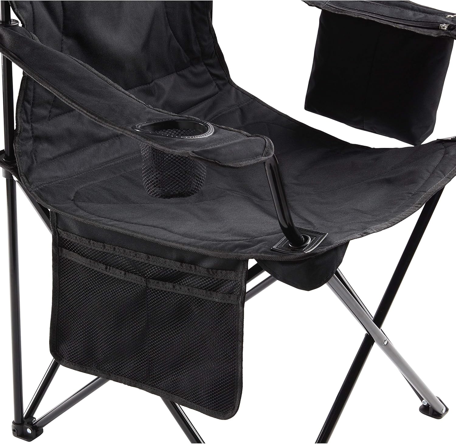 Portable Camping Chair with 4-Can Cooler, Fully Cushioned Seat and Back with Side Pocket and Cup Holder, Carry Bag Included, Collapsible Chair for Camping, Tailgates, Beach, and Sports