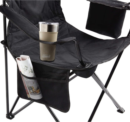 Portable Camping Chair with 4-Can Cooler, Fully Cushioned Seat and Back with Side Pocket and Cup Holder, Carry Bag Included, Collapsible Chair for Camping, Tailgates, Beach, and Sports