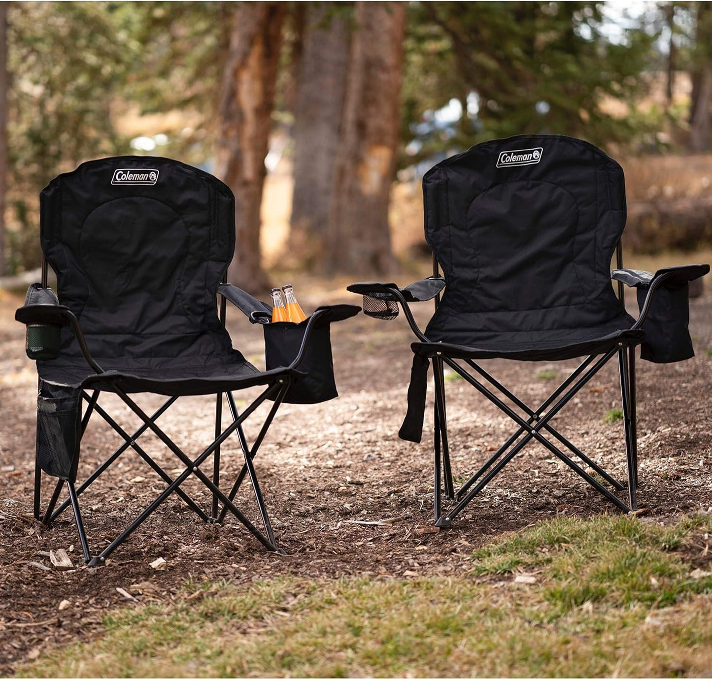 Portable Camping Chair with 4-Can Cooler, Fully Cushioned Seat and Back with Side Pocket and Cup Holder, Carry Bag Included, Collapsible Chair for Camping, Tailgates, Beach, and Sports