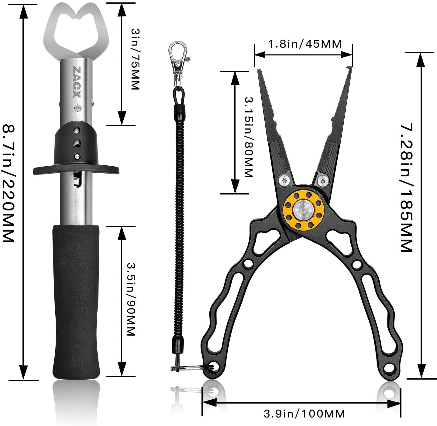 Fish Lip Gripper Pliers - Upgraded Muti-Function Hook Remover and Split Ring Pliers for Fly Fishing, Ice Fishing, Fishing Gear - Gift for Men (Package B)